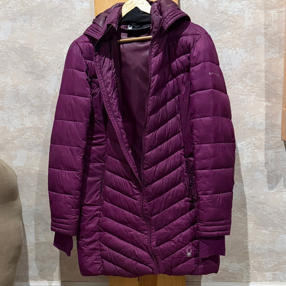 Spyder Women's Deep Purple Quilted Hooded Puffer Coat